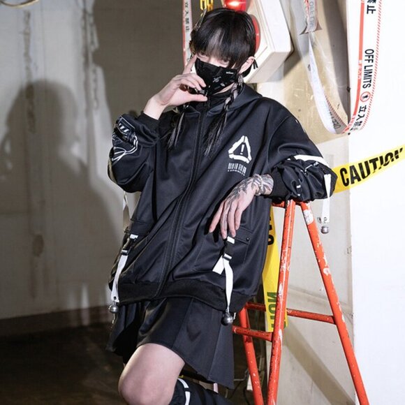 NEW ACDC RAG - Error Code Cyberpunk Tech Oversized Black White Jacket - Picture 4 of 5